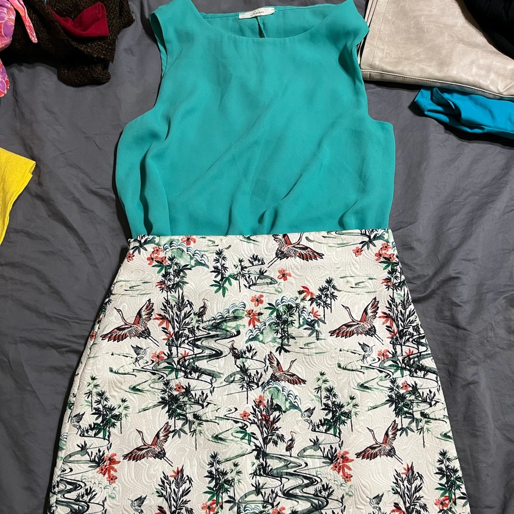 H&M oriental bird pencil skirt with matching tank top